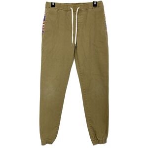 Wowie Mens Medium Jogger Brown Aztec Cuffs Elastic Slim Taper Casual Khaki Pants
